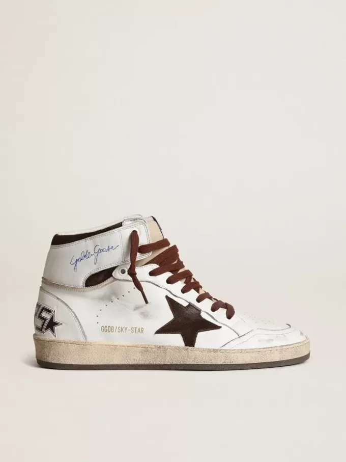 Sky-Star da uomo in pelle nappa bianca con stella in pelle scamosciata color cioccolato Sky-Star da uomo in pelle nappa bianca con stella in pelle scamosciata color cioccolato