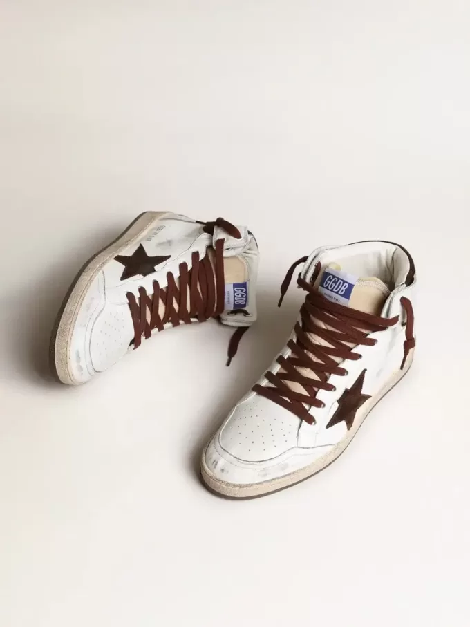 Sky-Star da uomo in pelle nappa bianca con stella in pelle scamosciata color cioccolato Sky-Star da uomo in pelle nappa bianca con stella in pelle scamosciata color cioccolato