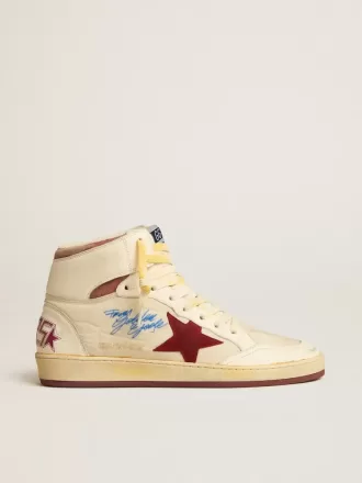Sky-Star in nylon beige e nappa con stella in pelle scamosciata color melograno