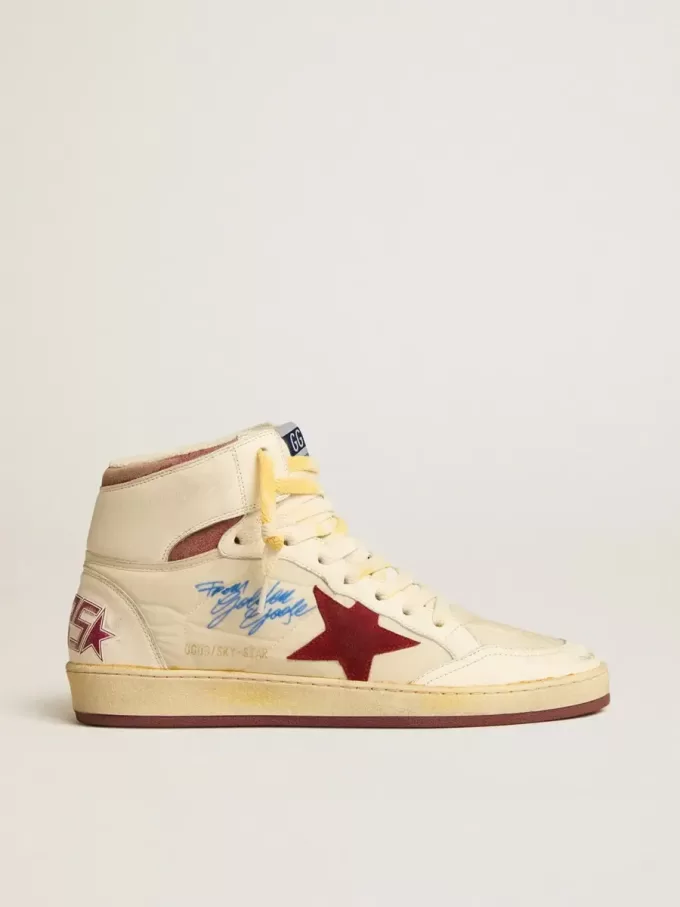 Sky-Star in nylon beige e nappa con stella in pelle scamosciata color melograno Sky-Star in nylon beige e nappa con stella in pelle scamosciata color melograno