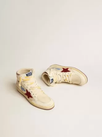 Sky-Star in nylon beige e nappa con stella in pelle scamosciata color melograno