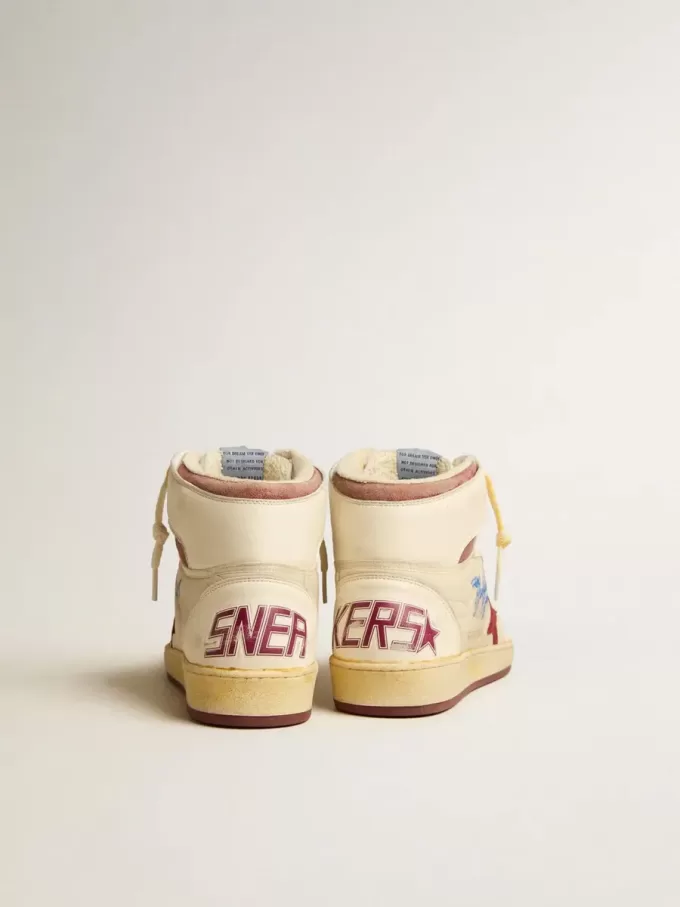 Sky-Star in nylon beige e nappa con stella in pelle scamosciata color melograno Sky-Star in nylon beige e nappa con stella in pelle scamosciata color melograno