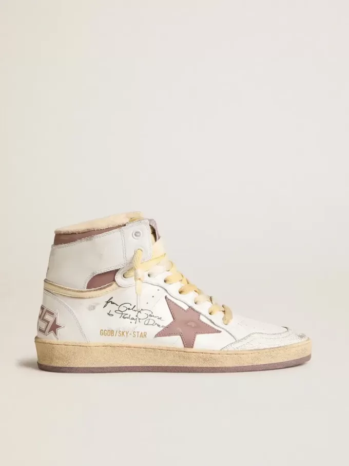 Sky-Star in pelle bianca con stella in pelle rosa Sky-Star in pelle bianca con stella in pelle rosa