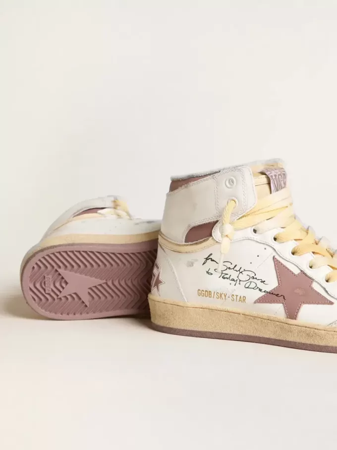 Sky-Star in pelle bianca con stella in pelle rosa Sky-Star in pelle bianca con stella in pelle rosa