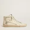 Slide con stella in pelle metallizzata argento e flash in pelle con stelle Slide con stella in pelle metallizzata argento e flash in pelle con stelle