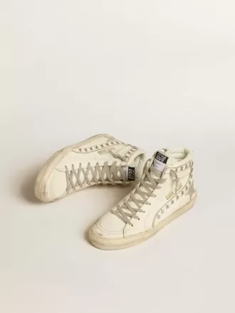 Slide con stella in pelle metallizzata argento e flash in pelle con stelle Slide con stella in pelle metallizzata argento e flash in pelle con stelle