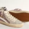 Slide in glitter lilla con stella e flash in pelle bianca Slide in glitter lilla con stella e flash in pelle bianca