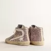 Slide in glitter lilla con stella e flash in pelle bianca Slide in glitter lilla con stella e flash in pelle bianca