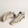 Slide in mesh beige e nylon con stella e flash in pelle blu