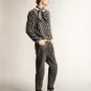 Slide in mesh beige e nylon con stella e flash in pelle blu
