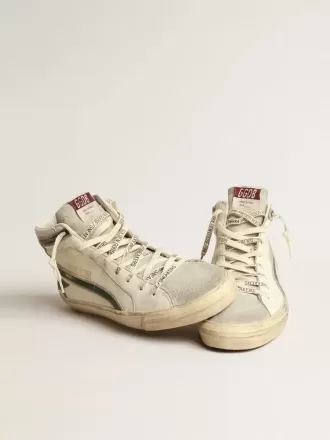 Slide in nappa beige con stella e flash in pelle laminata verde