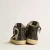 Slide in pelle scamosciata nera con stella e flash in pelle metallizzata argento Slide in pelle scamosciata nera con stella e flash in pelle metallizzata argento