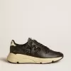 Sneaker da donna Running Sole in nero glitterato con stella in pelle e linguetta sul tallone in nabuk Sneaker da donna Running Sole in nero glitterato con stella in pelle e linguetta sul tallone in nabuk