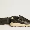 Sneaker da donna Running Sole in nero glitterato con stella in pelle e linguetta sul tallone in nabuk Sneaker da donna Running Sole in nero glitterato con stella in pelle e linguetta sul tallone in nabuk
