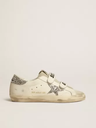 Sneaker Old School da donna con stella glitterata argento e linguetta in camoscio grigio ghiaccio