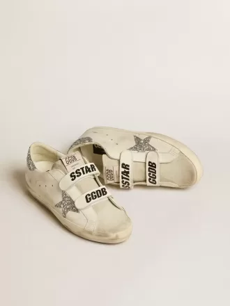 Sneaker Old School da donna con stella glitterata argento e linguetta in camoscio grigio ghiaccio