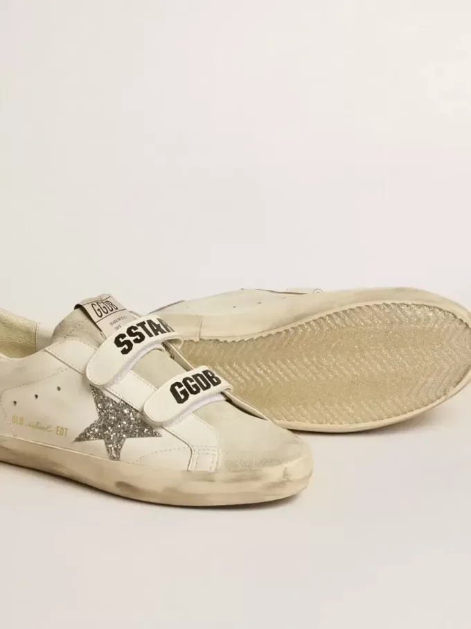 Sneaker Old School da donna con stella glitterata argento e linguetta in camoscio grigio ghiaccio