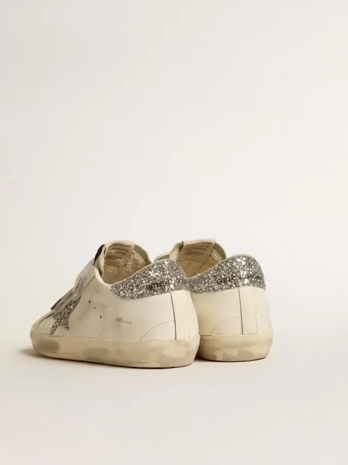 Sneaker Old School da donna con stella glitterata argento e linguetta in camoscio grigio ghiaccio