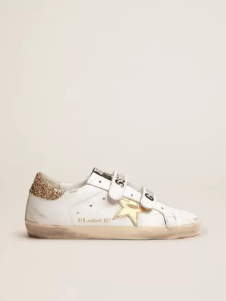 Sneakers Old School da donna con stella dorata in pelle laminata