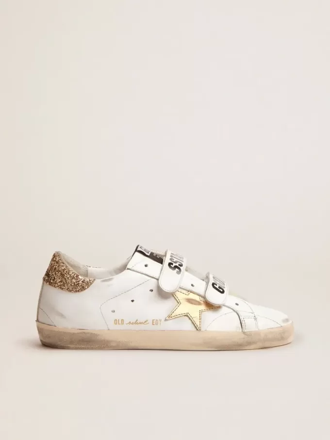Sneakers Old School da donna con stella dorata in pelle laminata Sneakers Old School da donna con stella dorata in pelle laminata