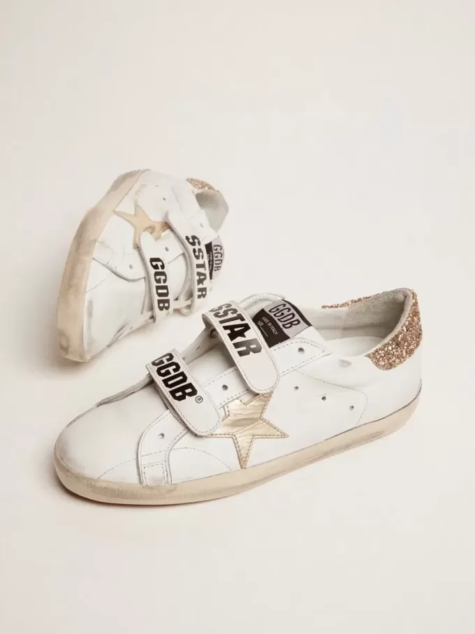 Sneakers Old School da donna con stella dorata in pelle laminata Sneakers Old School da donna con stella dorata in pelle laminata