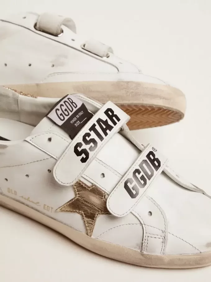 Sneakers Old School da donna con stella dorata in pelle laminata Sneakers Old School da donna con stella dorata in pelle laminata