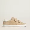 Sneakers Old School da donna in pelle scamosciata beige con linguetta sul tallone in pelle bianca
