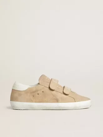 Sneakers Old School da donna in pelle scamosciata beige con linguetta sul tallone in pelle bianca