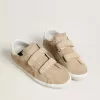 Sneakers Old School da donna in pelle scamosciata beige con linguetta sul tallone in pelle bianca