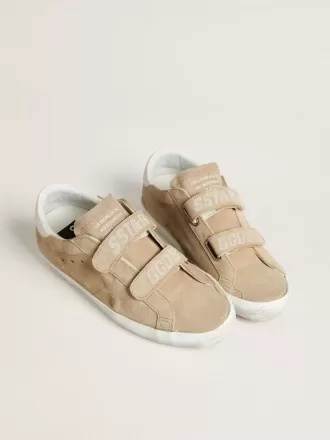 Sneakers Old School da donna in pelle scamosciata beige con linguetta sul tallone in pelle bianca