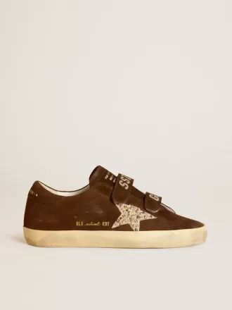 Sneakers Old School da donna in pelle scamosciata marrone con stella in pelle scamosciata beige con borchie e perle