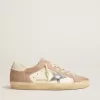 Sneakers Super-Star da donna in pelle scamosciata rosa con stella in pelle metallizzata argento