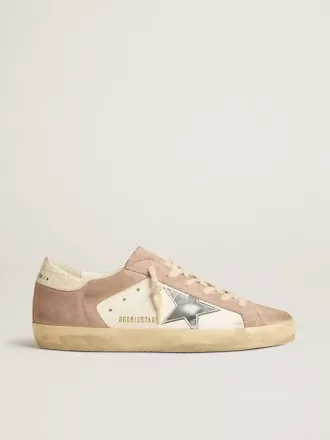 Sneakers Super-Star da donna in pelle scamosciata rosa con stella in pelle metallizzata argento