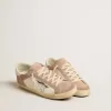 Sneakers Super-Star da donna in pelle scamosciata rosa con stella in pelle metallizzata argento