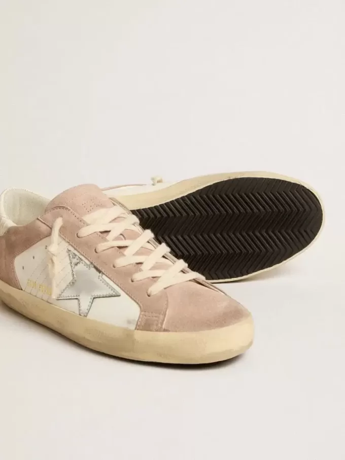 Sneakers Super-Star da donna in pelle scamosciata rosa con stella in pelle metallizzata argento