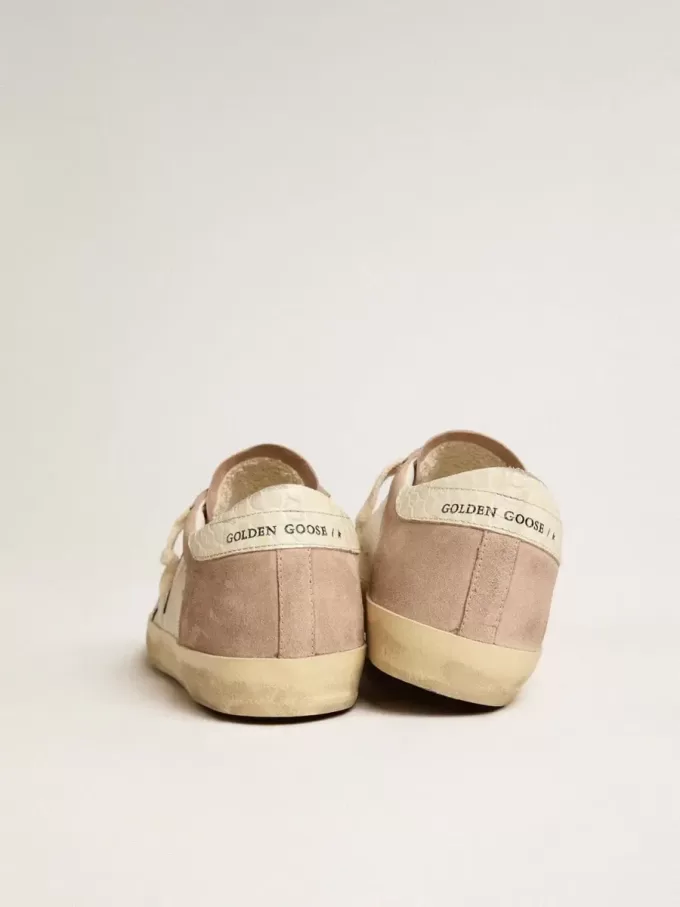Sneakers Super-Star da donna in pelle scamosciata rosa con stella in pelle metallizzata argento