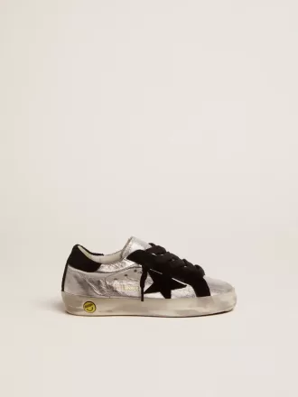 Sneakers Super-Star in pelle argento con inserti in pelle scamosciata