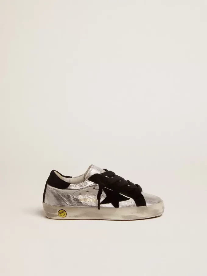 Sneakers Super-Star in pelle argento con inserti in pelle scamosciata