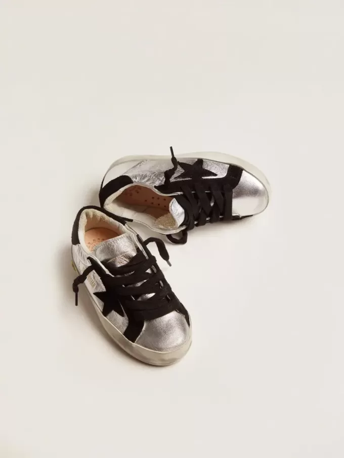Sneakers Super-Star in pelle argento con inserti in pelle scamosciata