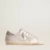 Sneakers Super-Star in pelle grigio-bianca effetto glitter con stella in pelle