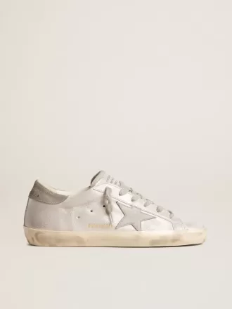 Sneakers Super-Star in pelle grigio-bianca effetto glitter con stella in pelle