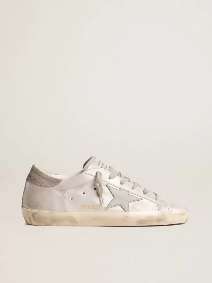 Sneakers Super-Star in pelle grigio-bianca effetto glitter con stella in pelle