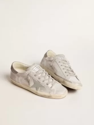 Sneakers Super-Star in pelle grigio-bianca effetto glitter con stella in pelle