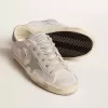 Sneakers Super-Star in pelle grigio-bianca effetto glitter con stella in pelle