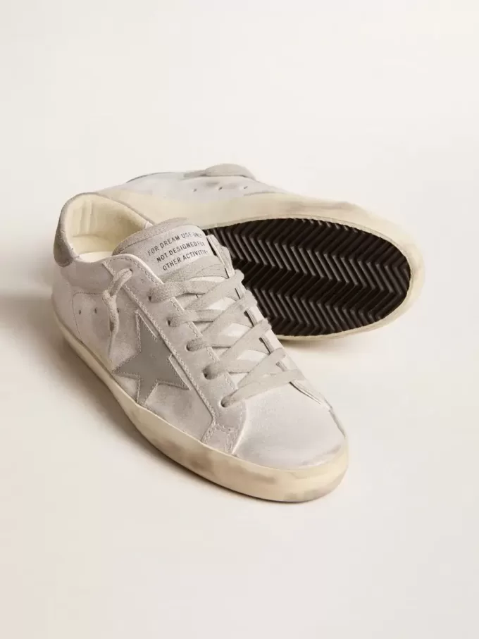 Sneakers Super-Star in pelle grigio-bianca effetto glitter con stella in pelle