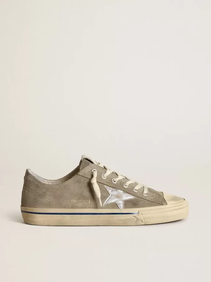 Sneakers V-Star da uomo in pelle scamosciata grigio tortora con stella in pelle metallizzata argento