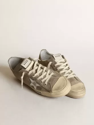 Sneakers V-Star da uomo in pelle scamosciata grigio tortora con stella in pelle metallizzata argento