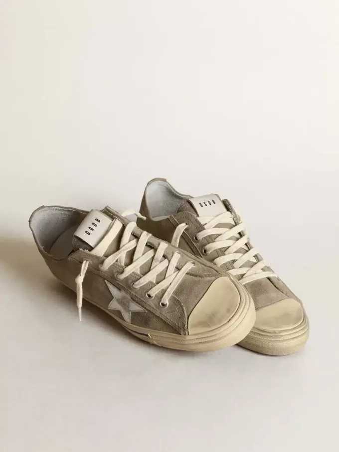 Sneakers V-Star da uomo in pelle scamosciata grigio tortora con stella in pelle metallizzata argento