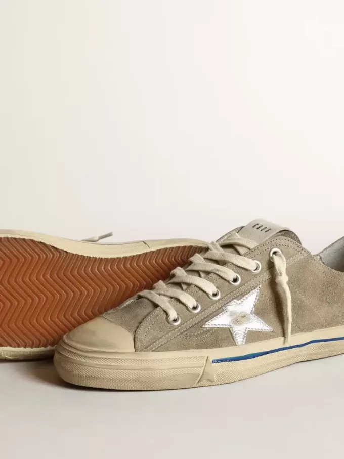 Sneakers V-Star da uomo in pelle scamosciata grigio tortora con stella in pelle metallizzata argento