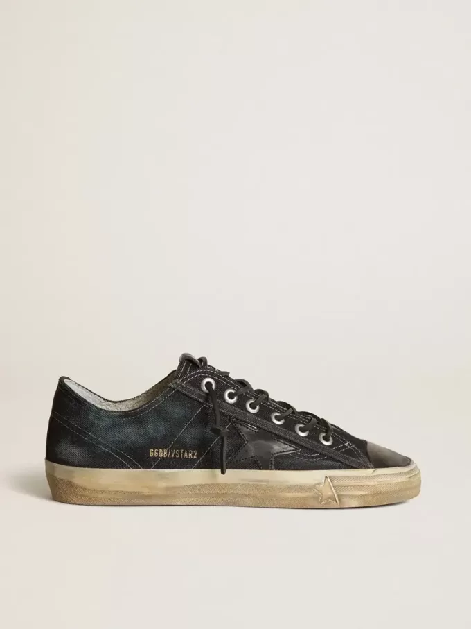 Sneakers V-Star in denim blu notte con stella e puntale in pelle nera